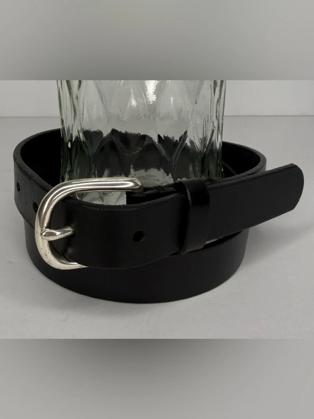 J Crew Crewcuts Kids Genuine Buffalo Leather Belt Black Silver Buckle Size XL